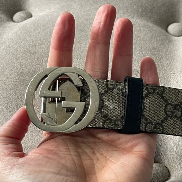 GUCCI SUPREME BELT WITH G BUCKLE MENS BROWN LOGO PRINT REVERSIBLE {$480} 75 / 30 - Picture 9 of 13